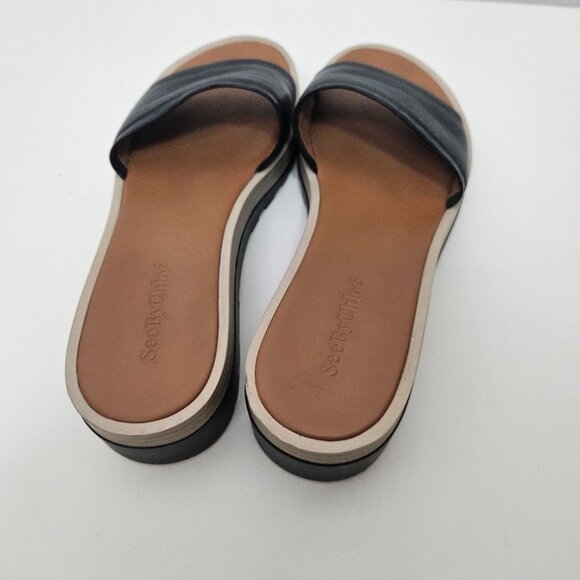 See by Chloé Robin Platform Sole Sandal Slides Sz 7.5 /38 Black Genuine Leather - Picture 6 of 9